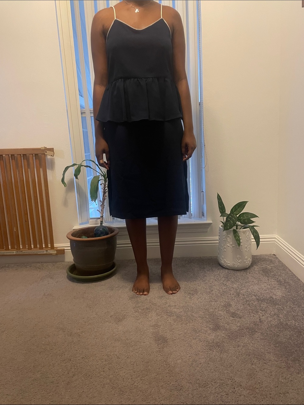 Ganni Black Midi Peplum Slip Skirt